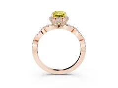 Fancy Yellow Radiant Cut Diamond Halo Twist Band Solitaire Ring Set in Rose gold with Prong-Set Center Stone