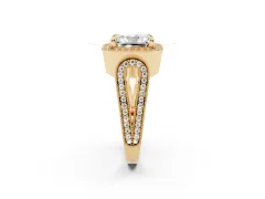 Radiant Cut Diamond Halo Ring Set in Yellow gold with Milgrain Accent Split Shank
