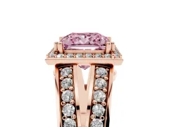 Fancy Pink Princess Cut Diamond Halo Ring Set in Rose gold with Double Pavé Split Shank