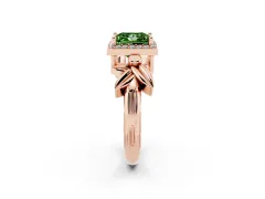 Fancy Green Princess Cut Diamond Halo Floral Band Ring Set in Rose gold with Prong Setting