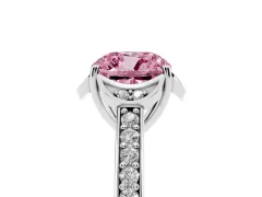 Fancy Pink Cushion Cut Diamond Halo Ring Set in Platinum with Channel Set Band and Prong Setting