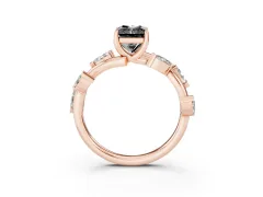 Fancy Black Radiant Cut Diamond Solitaire Ring Set in Rose gold with Twisted Marquise Accent Band