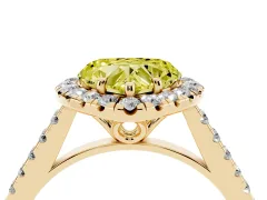 Fancy Yellow Heart Cut Diamond Pavé Halo Engagement Ring Set in Yellow gold with Pavé Band and Prong Setting