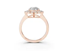 Round Cut Diamond Halo Cluster Engagement Ring Set in Rose gold with Solitaire Band and Prong Setting