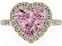 Fancy Pink Heart Cut Diamond Pavé Halo Ring Set in Yellow gold with Prong Setting