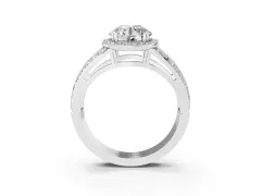 Round Cut Diamond Halo Ring Set in Silver with Double Pavé Split Shank
