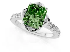 Fancy Green Radiant Cut Diamond Solitaire Ring Set in Silver with Pavé Band and Floral Prong Setting