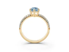 Fancy Blue Marquise Cut Diamond Solitaire Ring Set in Yellow gold with Multi-Row Round Pavé Band and Prong Setting