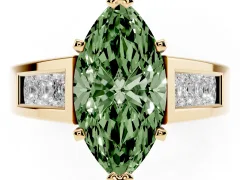 Fancy Green Marquise Cut Diamond Solitaire Ring Set in Yellow gold with Channel-Set Accent Stones and Prong Setting