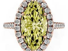 Fancy Yellow Marquise Cut Diamond Pavé Halo Engagement Ring Set in Rose gold with Pavé Band and Prong Setting