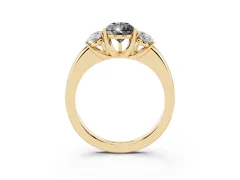Fancy Black Pear Cut Diamond Three-Stone Ring Set in Yellow gold with Bold Center and Classic Band