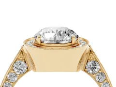 Round Cut Diamond Halo Engagement Ring Set in Yellow gold with Accent Split Shank Band