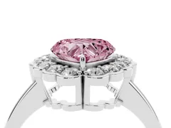 Fancy Pink Heart Cut Diamond Halo Cluster Engagement Ring Set in White gold with Solitaire Band and Prong Setting