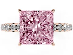 Fancy Pink Princess Cut Diamond Pavé Solitaire Engagement Ring Set in Rose gold with Prong Setting