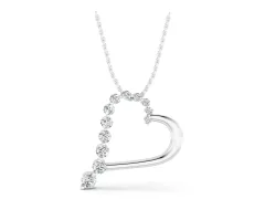 Round Diamond Heart Pendant Set in Silver with Delicate Prong-Set Outline
