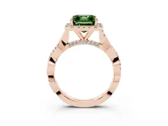Fancy Green Asscher Cut Diamond Halo Twist Band Solitaire Ring Set in Rose gold with Prong Setting