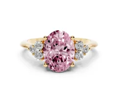 Fancy Pink Oval Cut Diamond Cluster Ring Set in Yellow gold with Plain Band and Prong Setting