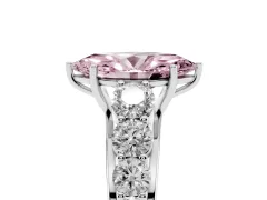 Fancy Pink Marquise Cut Diamond Solitaire Ring Set in Platinum with Pavé-Set Band and Prong Setting
