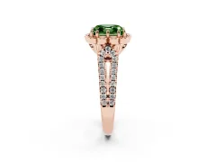 Fancy Green Asscher Cut Diamond Floral Halo Split Shank Engagement Ring Set in Rose gold with Pavé Shank