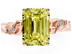 Fancy Yellow Emerald Cut Diamond Vine Band Solitaire Ring Set in Rose gold with Milgrain Prong Setting