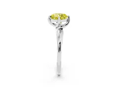 Fancy Yellow Cushion Cut Diamond Solitaire Engagement Ring Set in White gold with Classic Plain Band