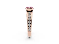 Fancy Pink Cushion Cut Diamond Bezel-Set Solitaire Ring Set in Rose gold with Channel-Set Band
