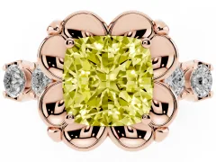 Fancy Yellow Cushion Cut Diamond Floral Halo Ring Set in Rose gold with Shared Prong Band