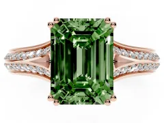 Fancy Green Emerald Cut Diamond Split Shank Pavé Engagement Ring Set in Rose gold with Prong-Set Center Stone