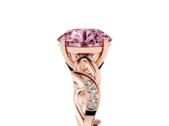 Fancy Pink Round Cut Diamond Vine Band Solitaire Ring Set in Rose gold with Milgrain Prong Setting