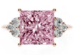 Fancy Pink Princess Cut Diamond Cluster Ring Set in Rose gold with Plain Band and Prong Setting
