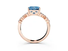 Fancy Blue Radiant Cut Diamond Ring Set in Rose gold with Scattered Round Accents