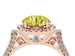 Fancy Yellow Round Cut Diamond Halo Ring Set in Rose gold with Pavé-Lined Split Shank Band