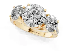 Round Cut Diamond Three-Stone Ring Set in Yellow gold with Pavé Band