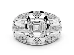 Asscher Cut Diamond Art Deco Ring Set in Platinum with Pavé Split Shank