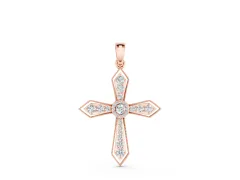 Round Diamond Milgrain Cross Pendant Set in Rose gold with Bezel-Set Stones
