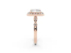 Radiant Cut Diamond Halo Engagement Ring Set in Rose gold with Twisted Band and Prong Setting