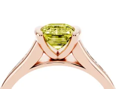 Fancy Yellow Emerald Cut Diamond Bezel-Set Solitaire Ring Set in Rose gold with Channel-Set Band