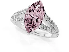 Fancy Pink Marquise Cut Diamond Split Shank Pavé Engagement Ring Set in Platinum with Prong-Held Center Stone