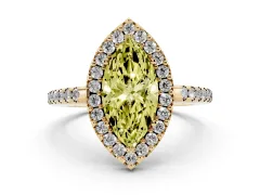 Fancy Yellow Marquise Cut Diamond Pavé Halo Ring Set in Yellow gold with Prong Setting