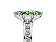 Fancy Green Marquise Cut Diamond Channel Set Solitaire Engagement Ring Set in Silver with Prong Setting