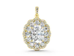 Oval Diamond Floral Halo Pendant Set in Yellow gold with Accent Halo