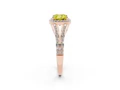 Fancy Yellow Cushion Cut Diamond Halo Split Shank Pavé Ring Set in Rose gold with Prong Setting