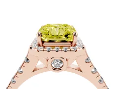 Fancy Yellow Radiant Cut Diamond Halo Engagement Ring Set in Rose gold with Pavé Band and Prong-Set Center