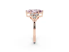 Fancy Pink Marquise Cut Diamond Solitaire Ring Set in Rose gold with Cluster Accents on Each Side
