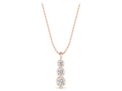 Three-Stone Round Diamond Cascade Drop Pendant Set in Rose gold with Prong Setting