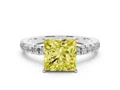 Fancy Yellow Princess Cut Diamond Pavé Solitaire Engagement Ring Set in Silver with Prong Setting