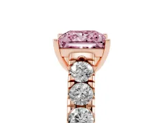 Fancy Pink Princess Cut Diamond Solitaire Ring Set in Rose gold with Cut-Down Micro Pavé Band and Prong Setting