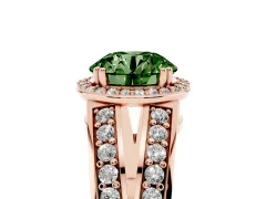 Fancy Green Round Cut Diamond Halo Ring Set in Rose gold with Double Pavé Split Shank