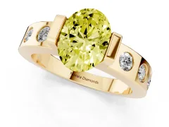 Fancy Yellow Oval Cut Diamond Channel-Set Band Ring Set in Yellow gold with Bezel Prong Setting
