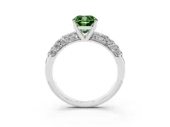 Fancy Green Cushion Cut Diamond Pavé Band Solitaire Ring Set in White gold with Close-Set Accent Stones and Prong Setting